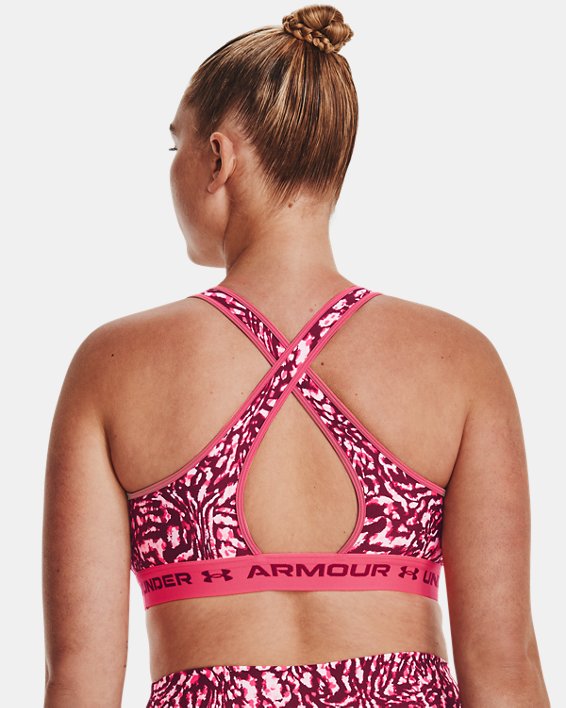 Women's Armour® Mid Crossback Printed Sports Bra, Pink, pdpMainDesktop image number 7